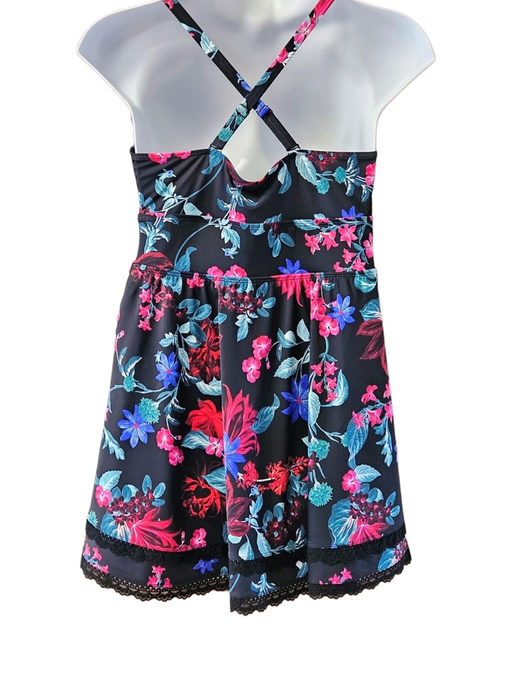 Torrid 2X Floral Fit & Flare Swim Dress Attached Brief Lace Trim - Picture 10 of 16